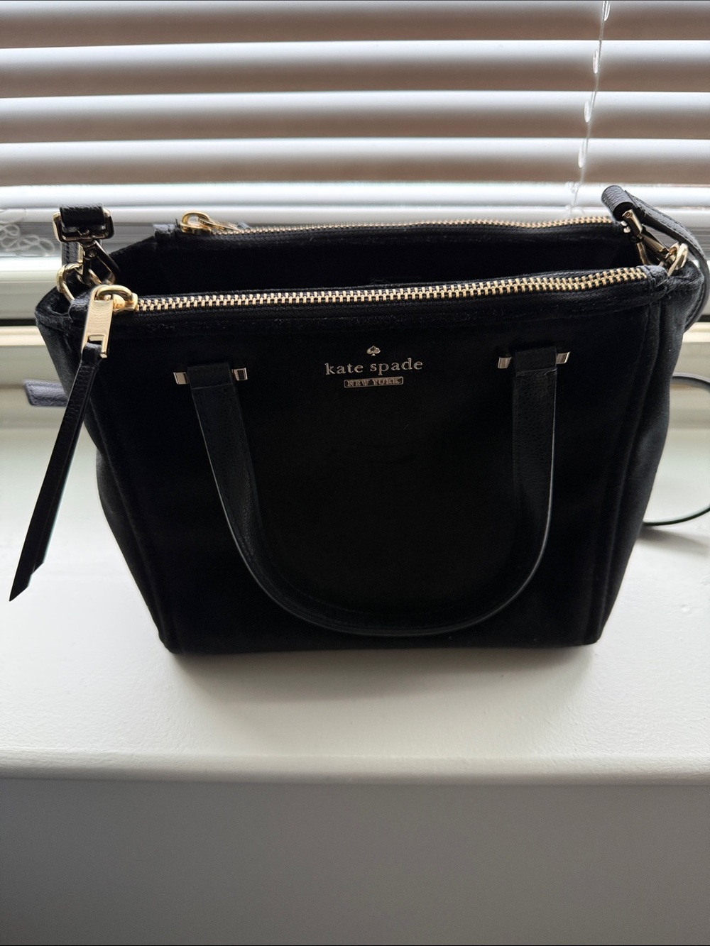 kate spade Black velvet Double-Handle Satchel with Gold Hardware